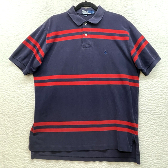 Vintage Polo Ralph Lauren Shirt Mens XL Blue Red Striped Polo Pony Golf Rugby - Picture 1 of 10